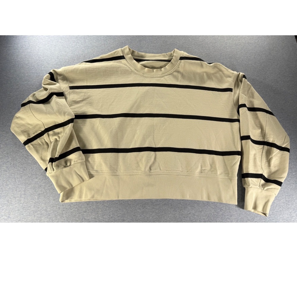 Lululemon Perfectly Oversized Cropped Crew Sweatshirt Stripe Bone Black